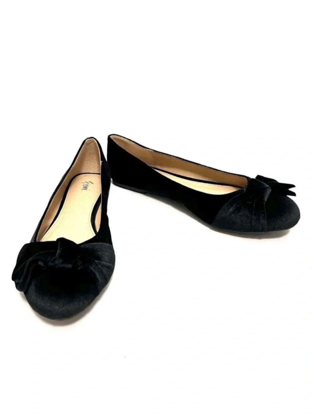 Vintage Y2K deadstock black velvet asymmetrical bow slip on ballet flats